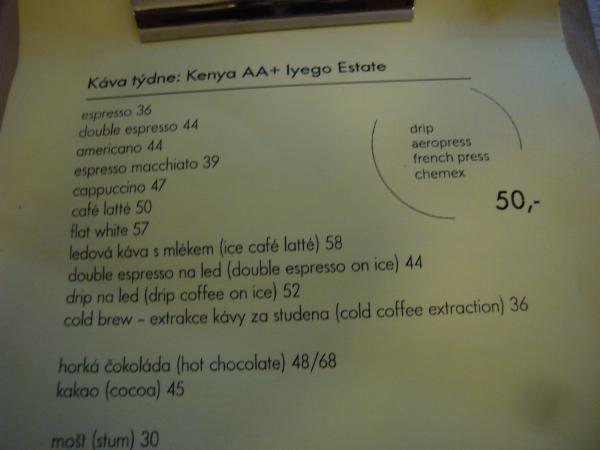 Original Coffee - nápojový lístek